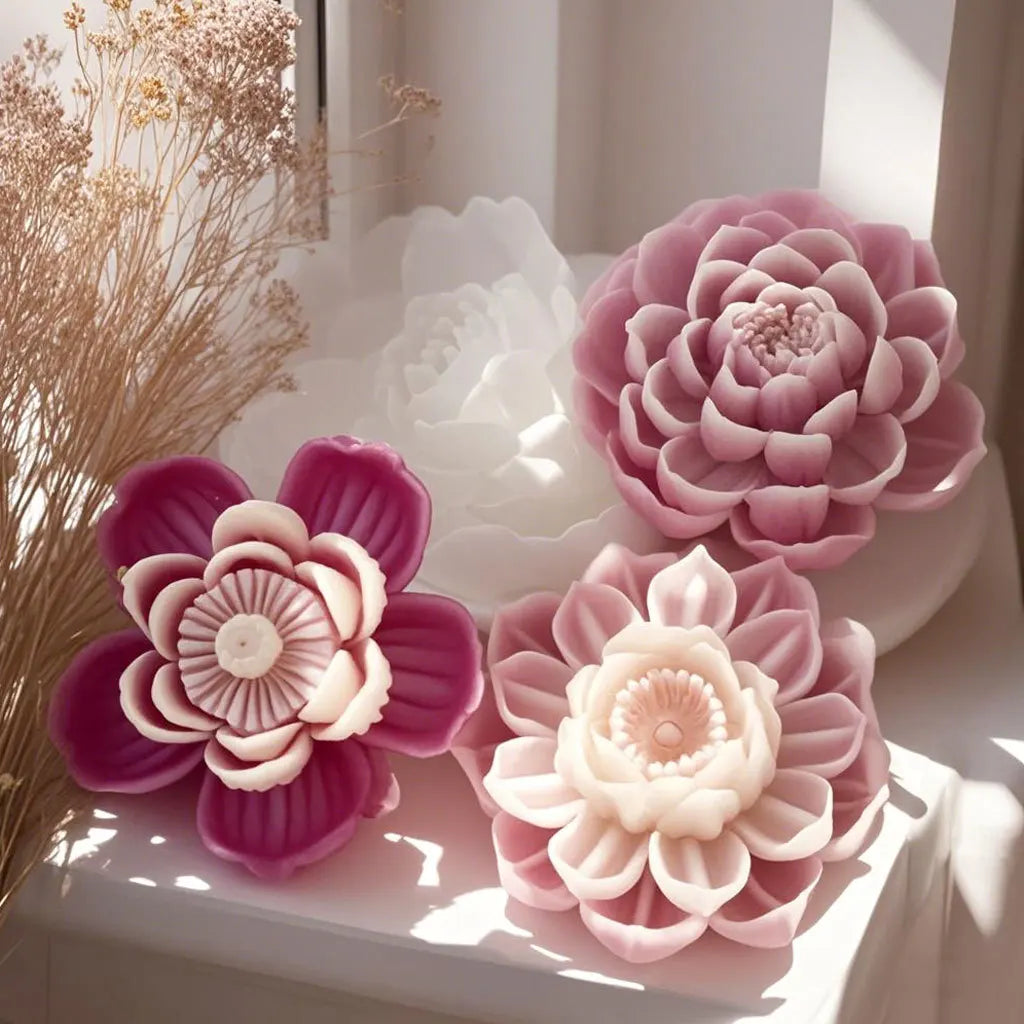 1pcs Lotus Flower Candle Silicone Molds 3D Blooming Flowers Soap Plaster Resin Mold DIY Making Chocolate Fudge Tools Home Crafts