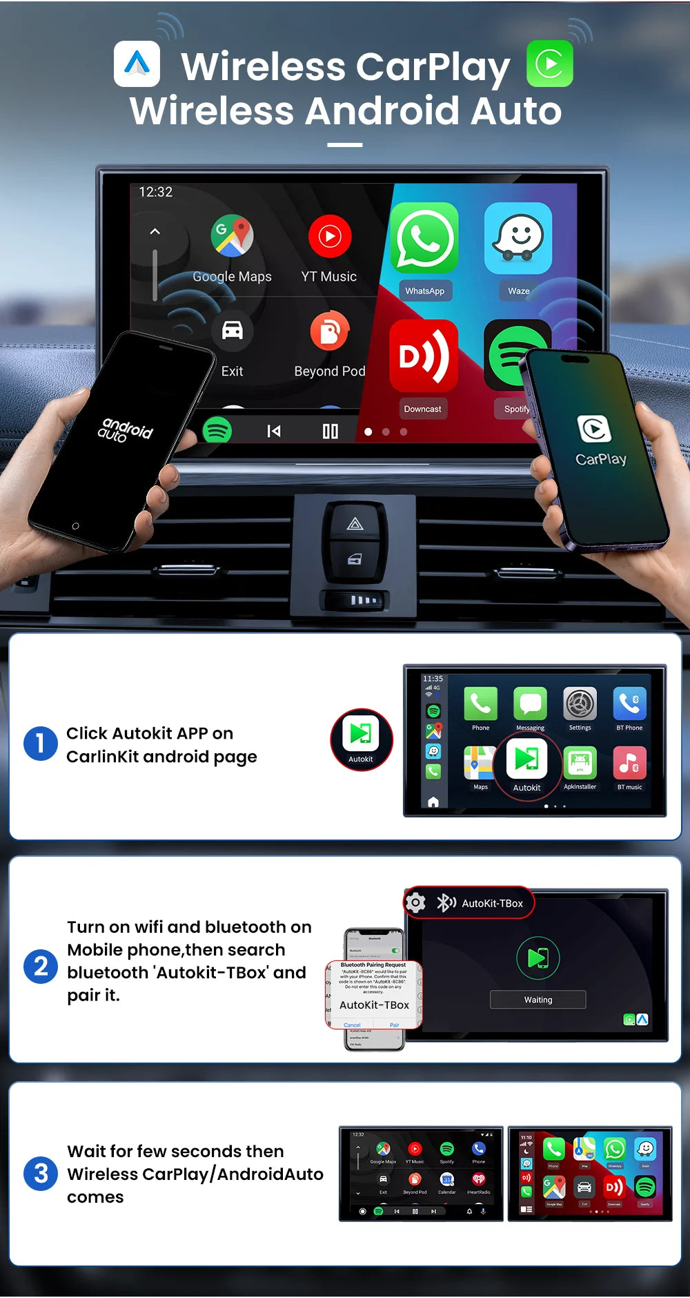 CarlinKit CarPlay Ai Box Android 13 SM6225 8 cores 8G+128G for Netflix Smart TV Box Wireless CarPlay Android Auto 512GB via TF