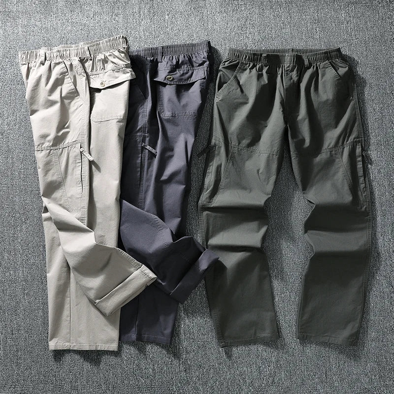 Men Trousers Casual Jogger Pants Elastic Waist Long Pants Zipper Pockets Cotton Overalls High Quality Work Pants