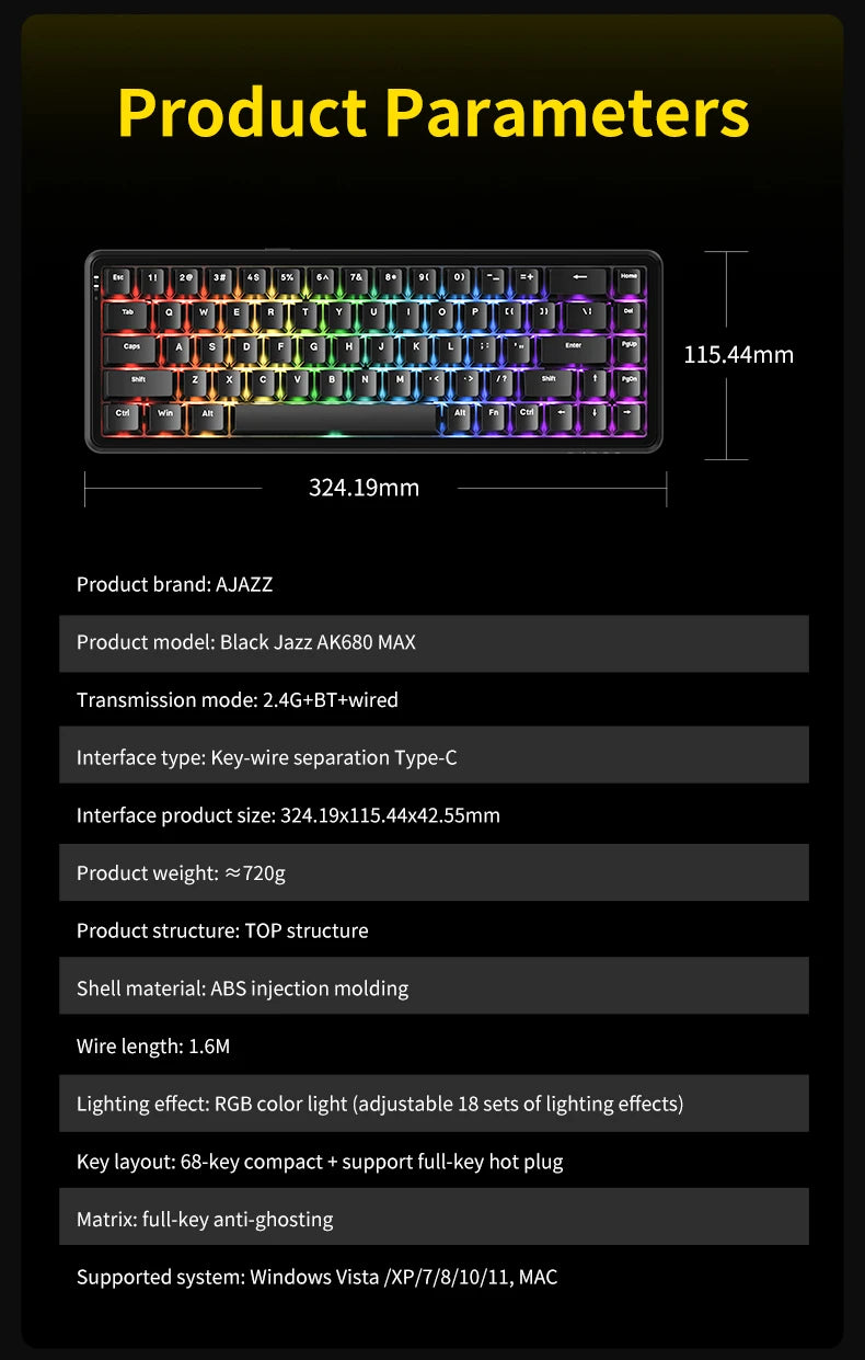 AJAZZ AK680MAX-wireless gaming keyboard, new hall effect switch, fast trigger magnetic keyboard, mechanical keyboard