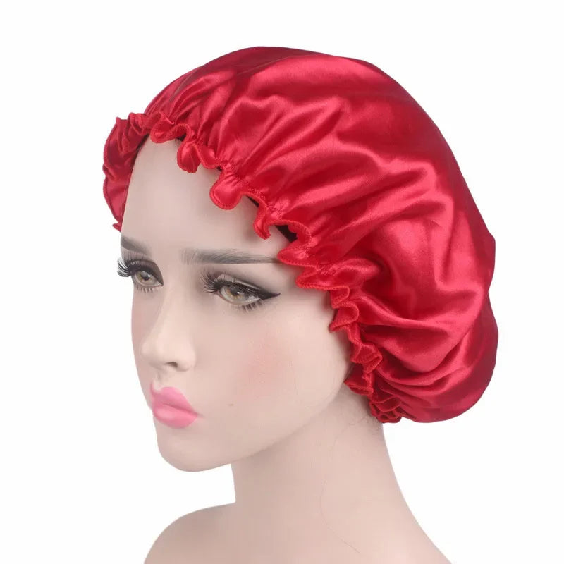 Satin Hair Cap Bonnet Night Sleep Cap Women Shower Cap Femme Silk Long Hair Cap Hat For Bath Unisex  hair bonnets