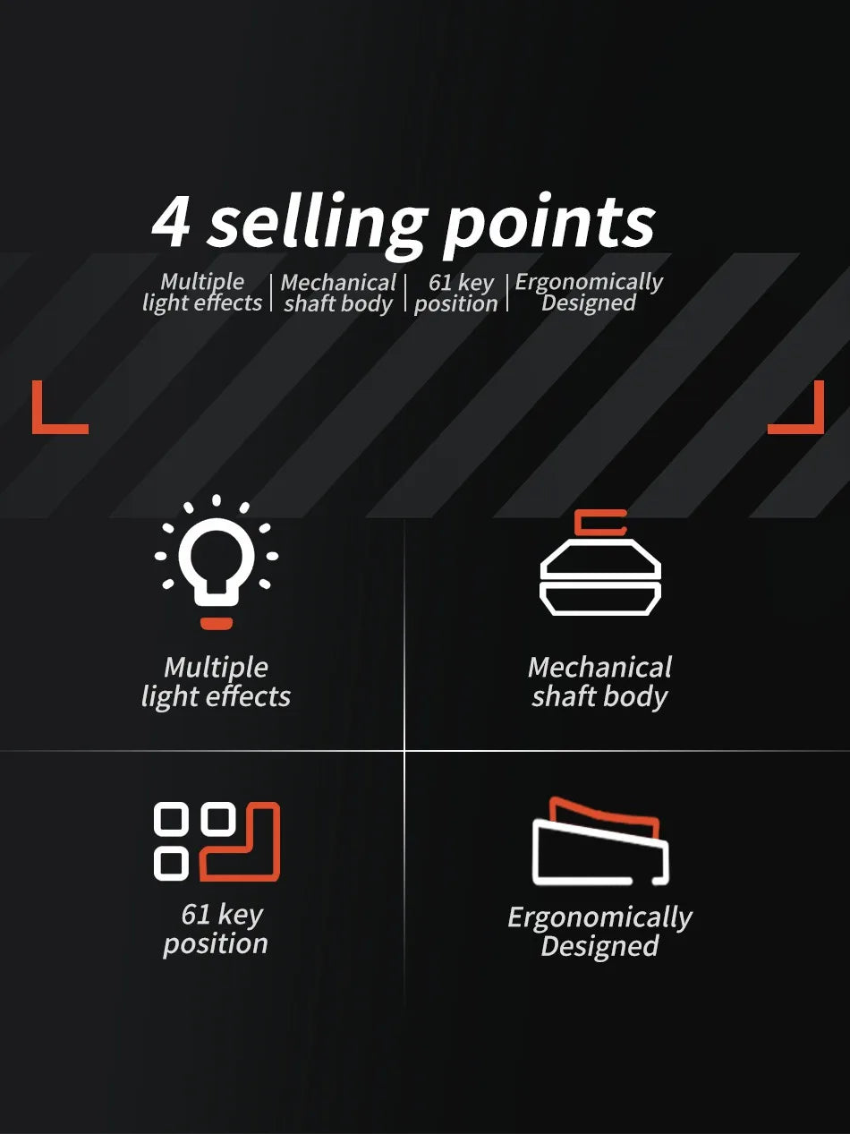 MUCAI mechanical keyboard 61 key mini portable wired cool light effect red axis hot swappable e-sports game office desk keyboard