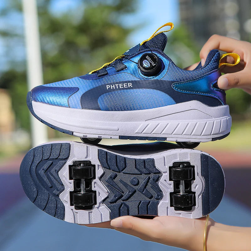 Student roller skates, detachable four-wheel roller skates, size 31-40 multifunctional sports shoes for boys and girls