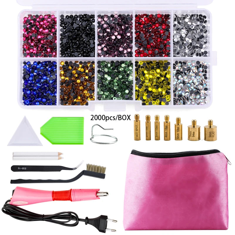 QIAO Hotfix Rhinestones Applicator Tools Kit Iron on Essential Rhinestone Set for Garment Bag Shoes DIY Craft