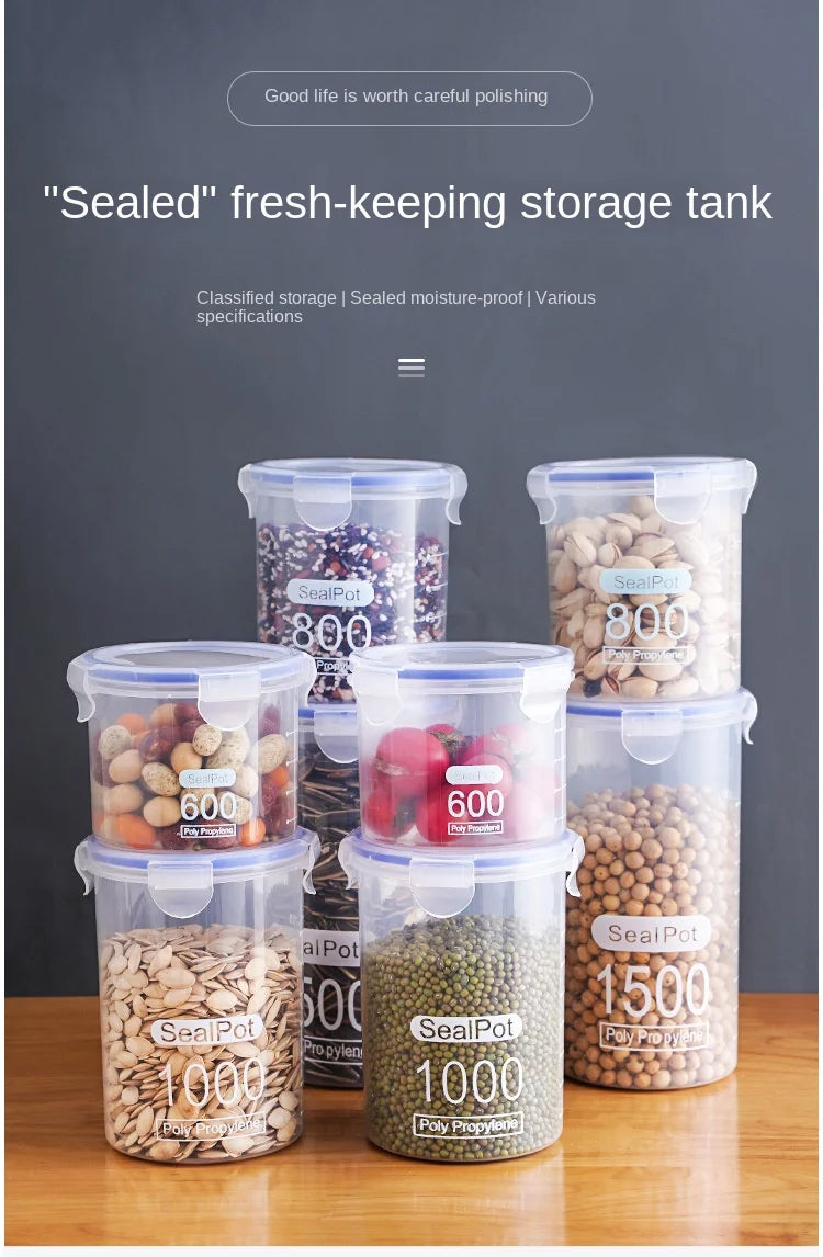 5Pcs Sealed Storage Box Transparent Kitchen Food Grain Organizer Storage Tank Plastic Large capacity Moisture-proof Sealed Jars