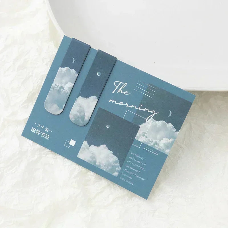 2pcs/set Fantasy Clouds Bookmarks Kawaii Magnetic Book Clips Reading Items Page Holder Korean Stationery Office Supplies