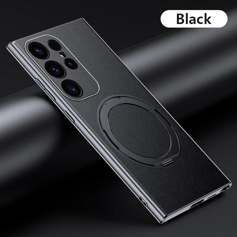 LANGSIDI Leather Magnetic Metal Ring holder Case For Samsung Galaxy S24 Ultra s23 S24 + plus shockproof Slim Protection