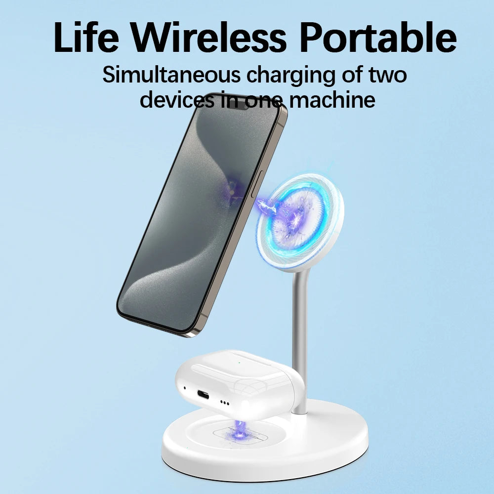 30W Magnetic Wireless Charger Stand 2 in 1 Fast Chargers For iPhone 15 14 13 12 Pro Max Airpods Macsafe Charging Dock Station