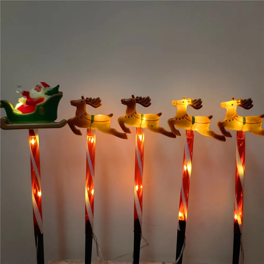 5pcs Solar LED Christmas Lights Set Santa Reindeer Design for Outdoor Patio Garden Lawn Decor Holiday Lights Waterproof 136