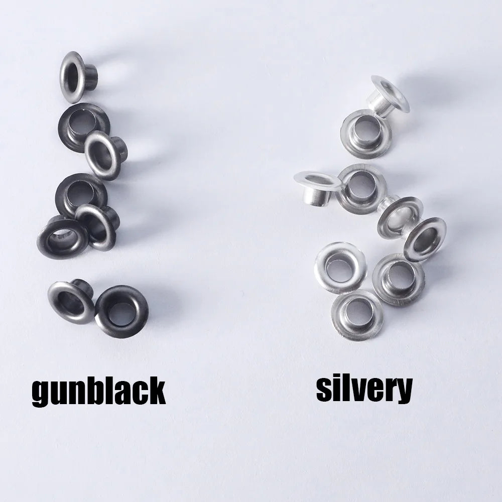 100 sets of stainless steel  eyelets with a tool ,for canvas holes, clothes, handbag, 5mm/6mm inner diameters