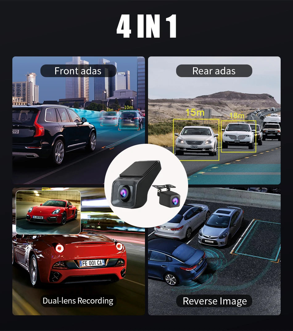 JMCQ USB ADAS Car DVR Dash For Android Auto Multimedia Player Front & Rear Dual Camera Loop Recording Motion Detection Cameras