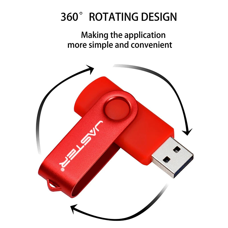 JASTER 360° Rotatable USB Flash Drive 64GB Free Key Chain Pen Drive 32GB Metal Clip Memory Stick 16G Black Red Blue Green U Dis