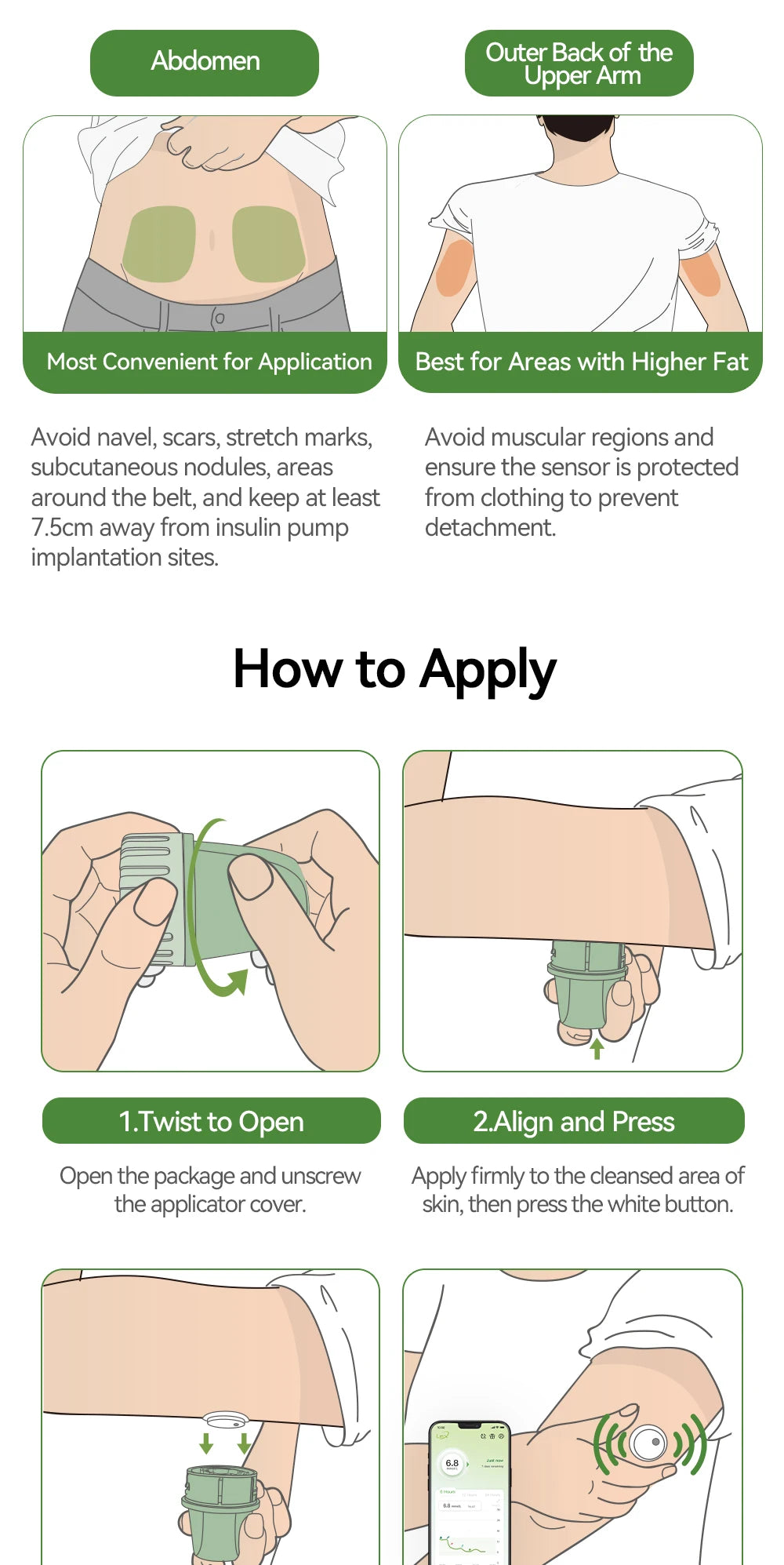 2PCS Microtech LinX Continuous Glucose Monitor System CGM 24H Real-Time Blood Sugar Tracking Sensor for Diabetes Management