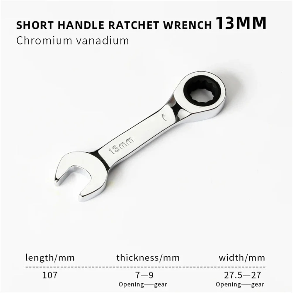 Short Handle Ratchet Spanner 6/7/8/9/10/11/12/13/14/15/16/17/18/19mm Fix Head Ratcheting Wrench Professional Spanner Hand Tools