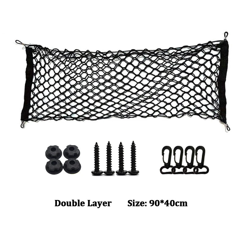 Universal Car Rear Trunk Net Mesh Elastic Nylon Back Cargo Storage Organizer Double Layer Luggage Grocery Holder Boot String