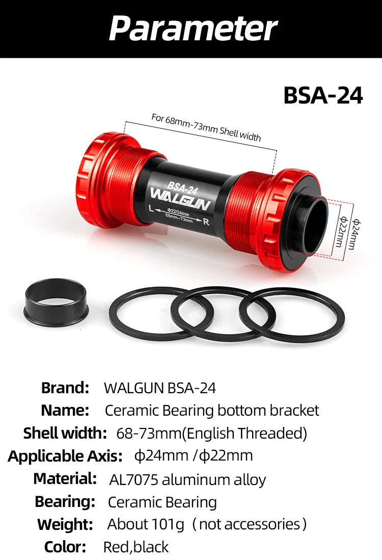BSA Threaded Bike Bottom Bracket Ceramic BB BSA24 BSA30 BSA29 English for MTB Road Bikes 24mm 30mm 29mm Shell Bicycle Crank
