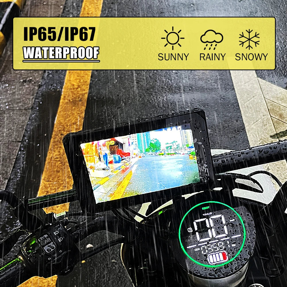 VSYS Carplay Android Auto Motorcycle Dash Cam 5.0'' Touchscreen with Dual 1080P Waterproof Cameras TPMS Parking Mode WiFi App