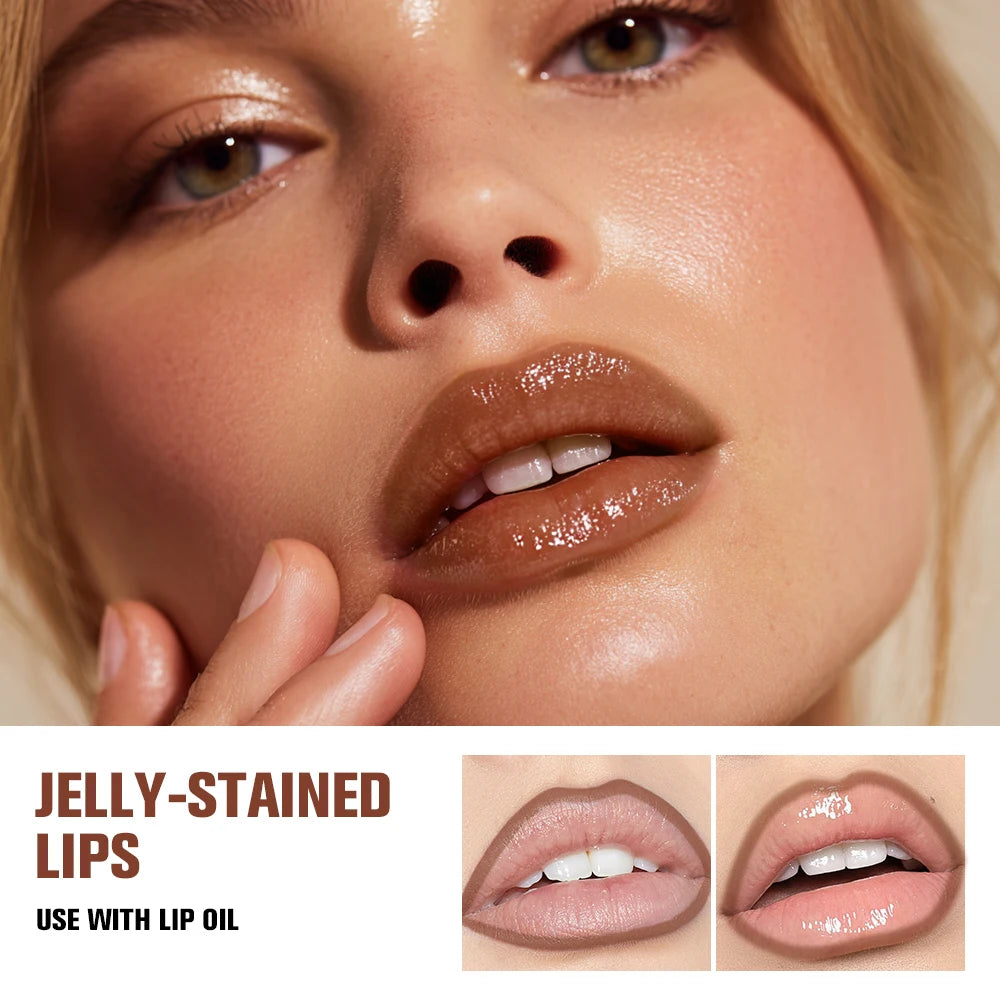 2-in-1 Lip Contour Lip Stain Pen Smudge-proof Non-stick Cup Moisturizing Lip Makeup Cosmetic Dual-Sided Tip Lip Stain & Liner