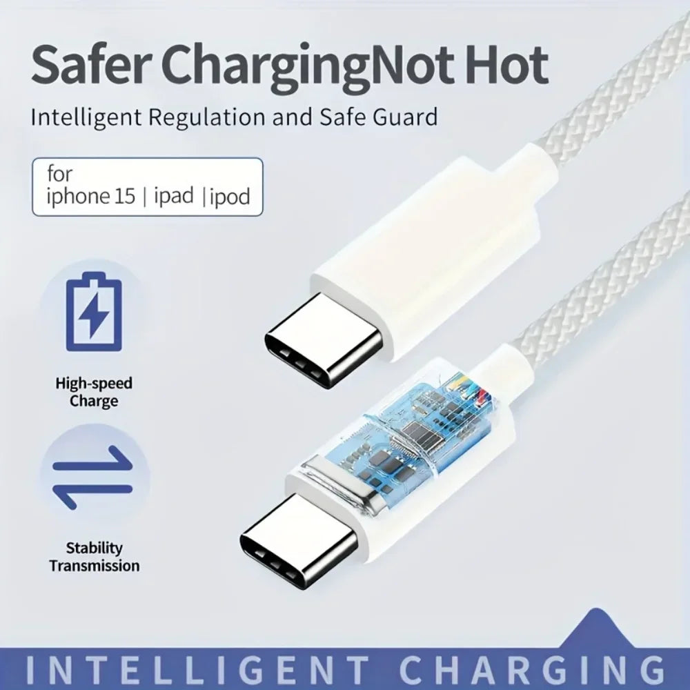 USB C to Type C Cable PD 65W Fast Charging Nylon Braided Data Cord For iPhone 16 15 Pro Samsung Type C Quick Charge Phone Cable