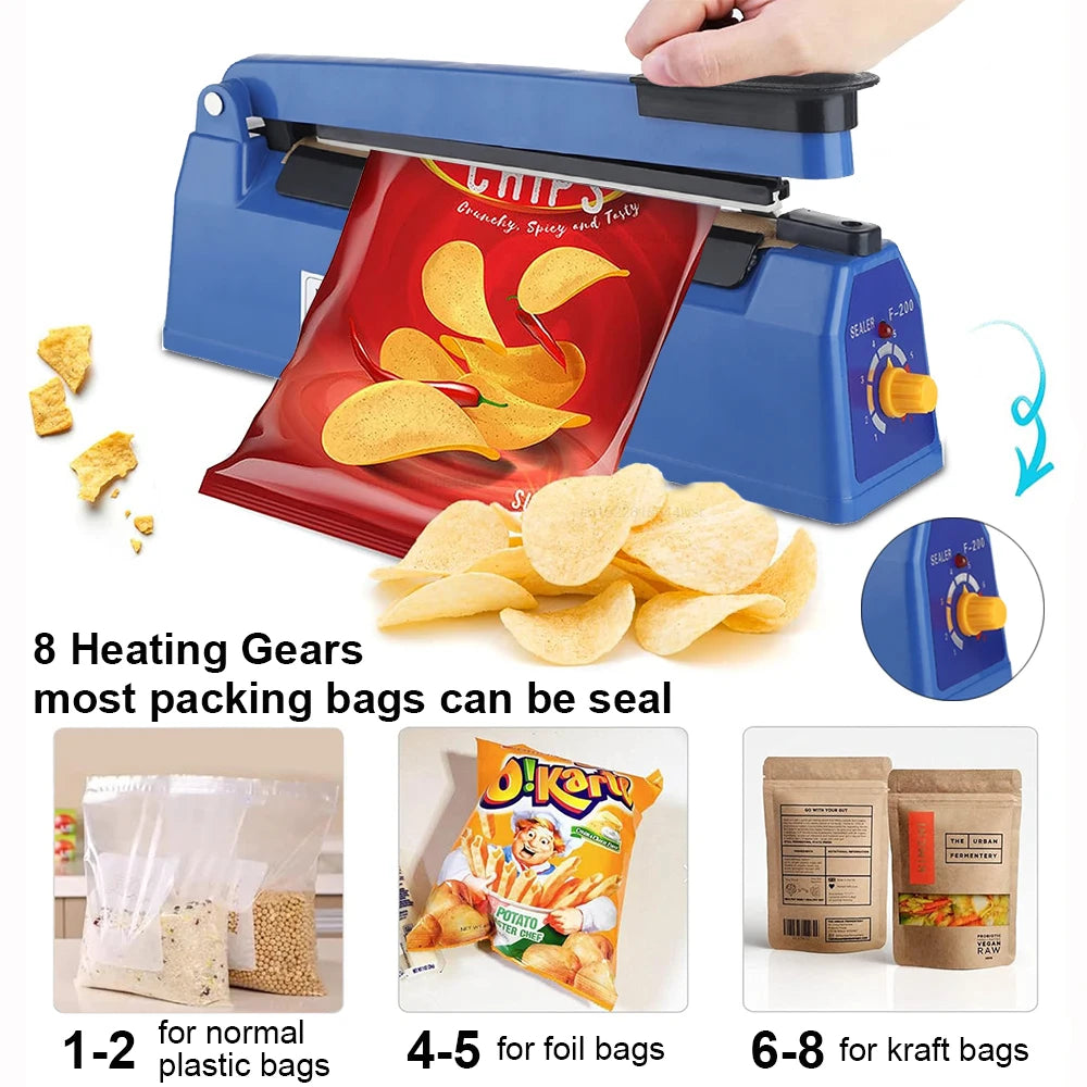 Electric Heat Bag Sealing Machine Plastic Bag Sealer Hand Press Food Seal Plastic Bag Impulse Sealer Fast Heat Packaging Machine