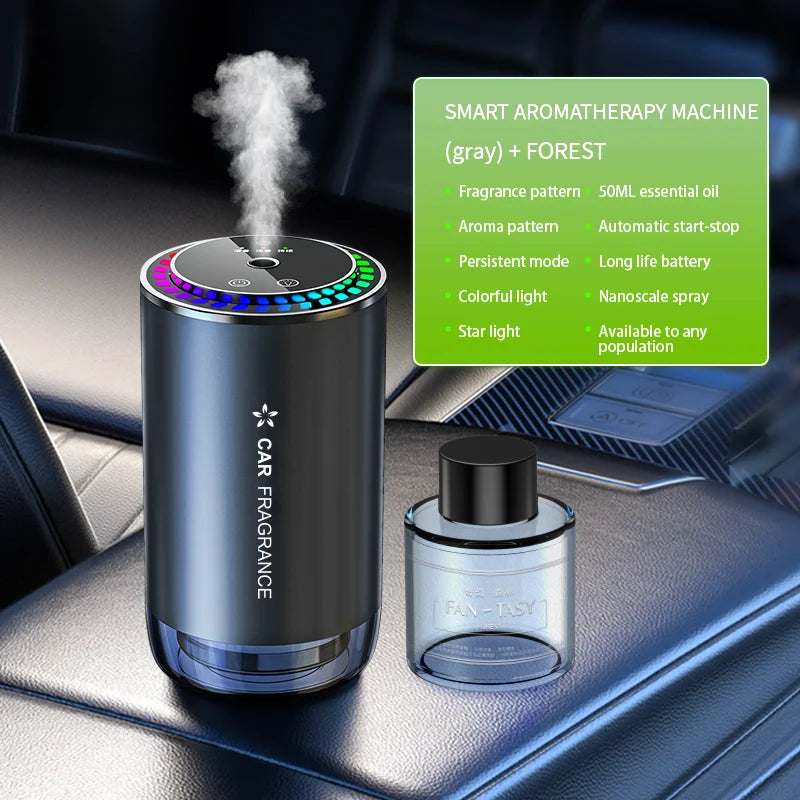 Car mounted perfume aromatherapy automatic spray odor removal aluminum alloy metal colorful atmosphere light star ceiling