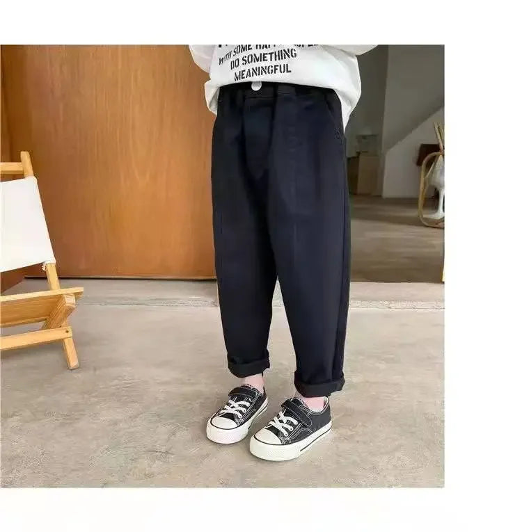 2024 New Baby Pants Solid Color Kids Causal Fashion Trousers Loose Spliced Pocket Harajuku Pants Cotton Boys Children's Clothing