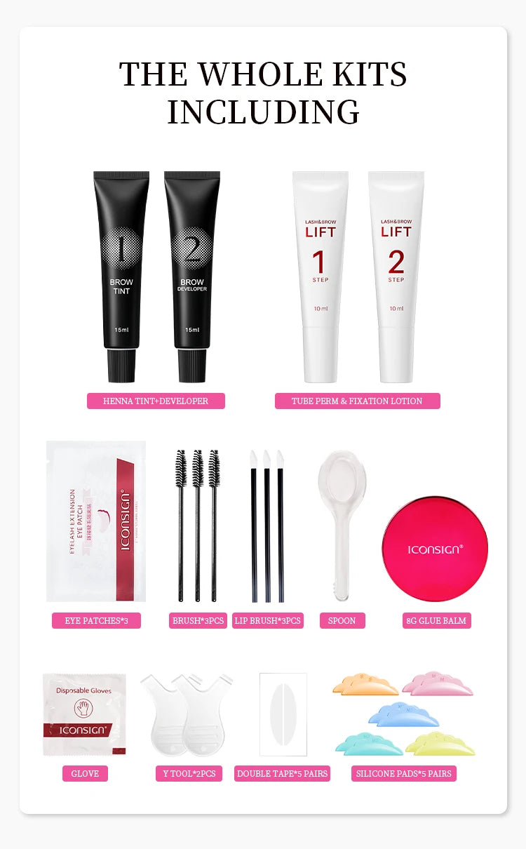 ICONSIGN 4 IN1 Set Lash Lift and Tint Kit Eyelash Lifting Brow Tint Dye Eyes Makeup Tools Patch With Glue Balm
