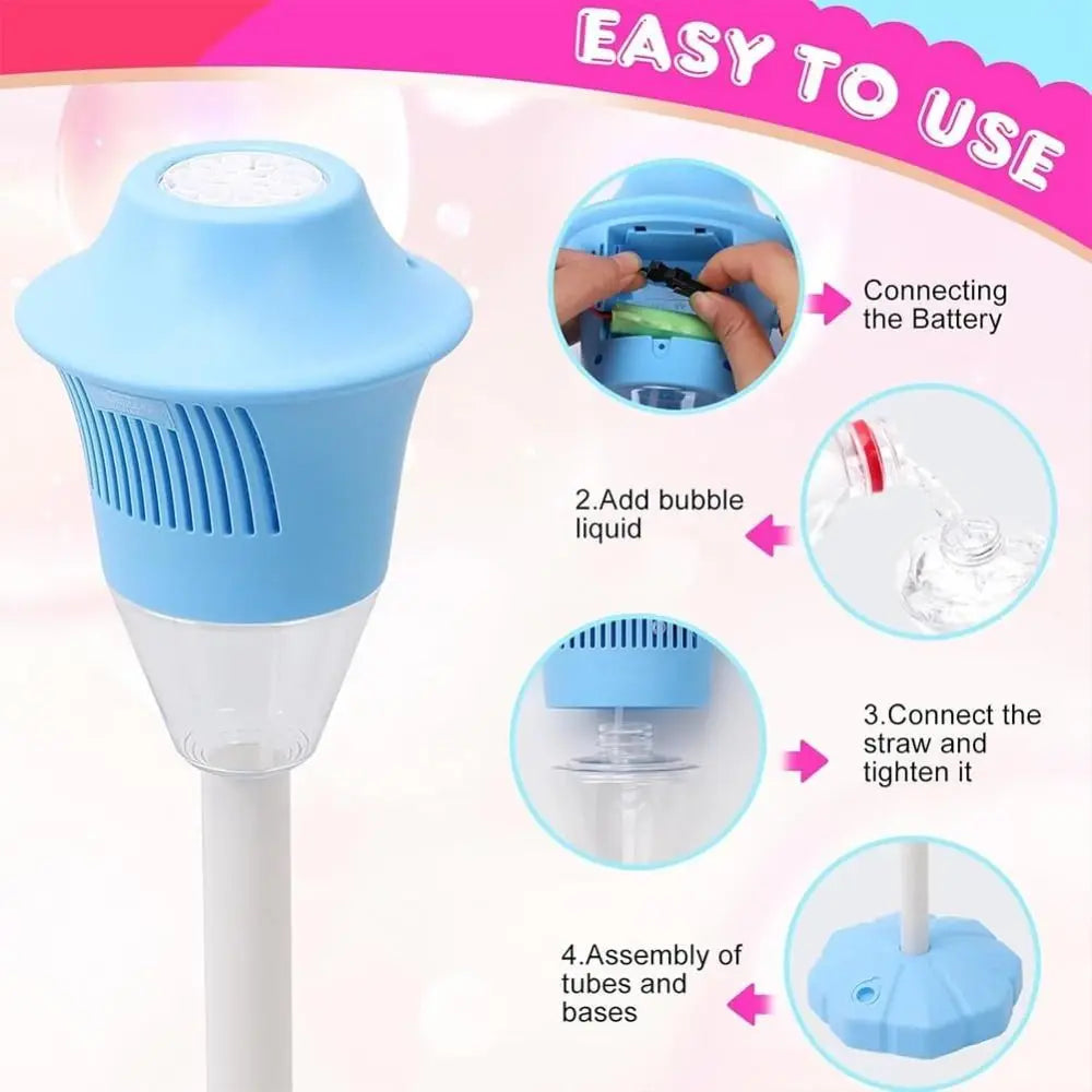 Rechargeable Bubble Maker With Stand With Night Light And Music Bubble Torch Automatic Vertical Bubbles Machine