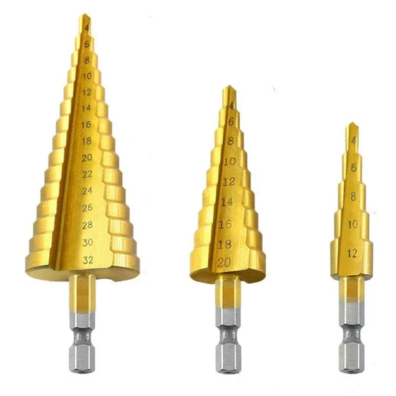 Hexagonal Handle Titanium Plated Ladder Drill Tower HSS Drill Bit 3-12/4-12/4-20/4-32mm Metal Wood Hole Cutter Cone Drilling