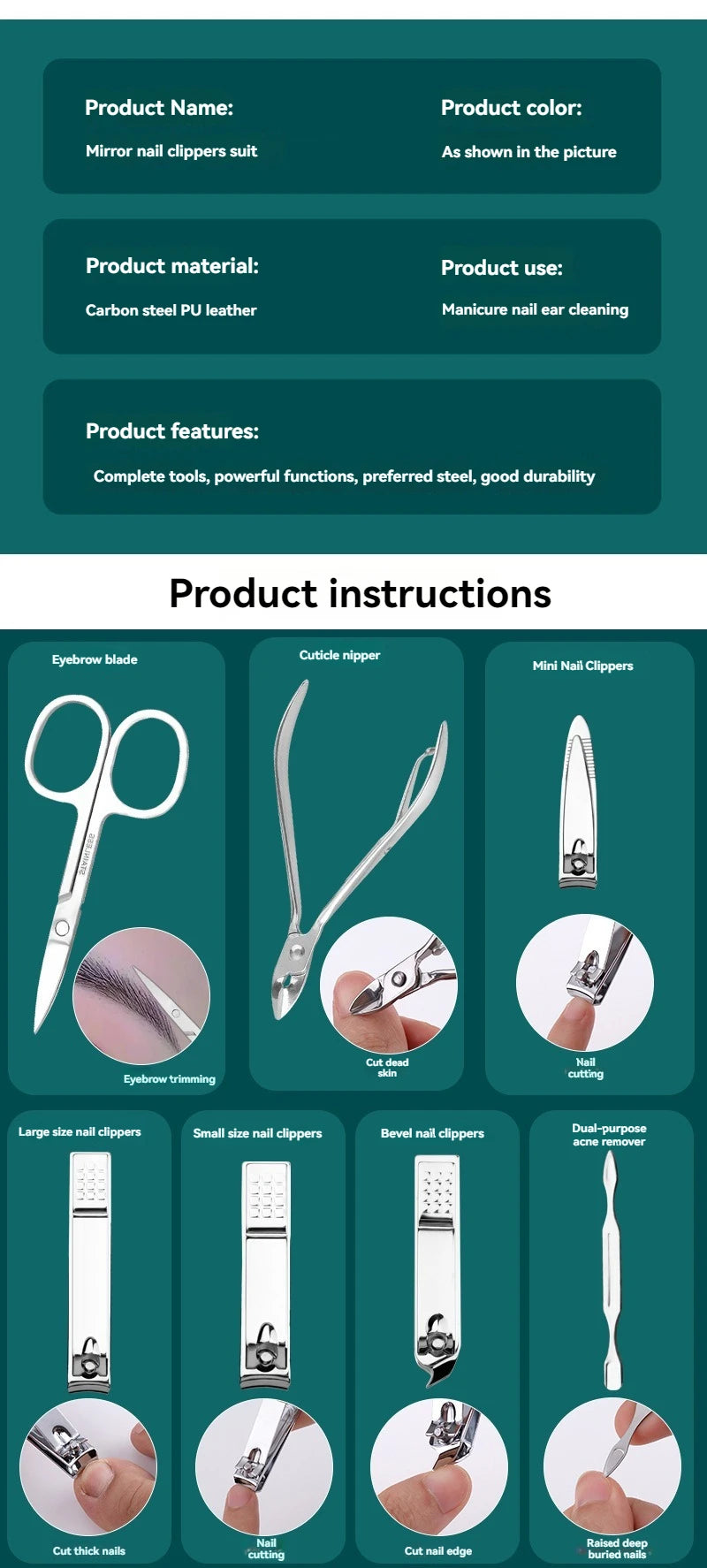 19pcs Stainless Steel Nail Scissor Set Full Set Nail Clippers Household Cuticle Nipper Manicure Tools Nail Clippers