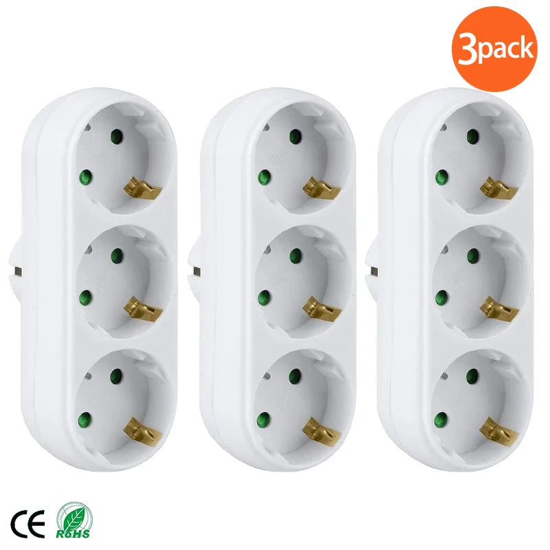 European Plug German Standard Wall Socket Extension Plug 1 to 3 Wall Plug Power Supply Expansion Converter Conversion Plug