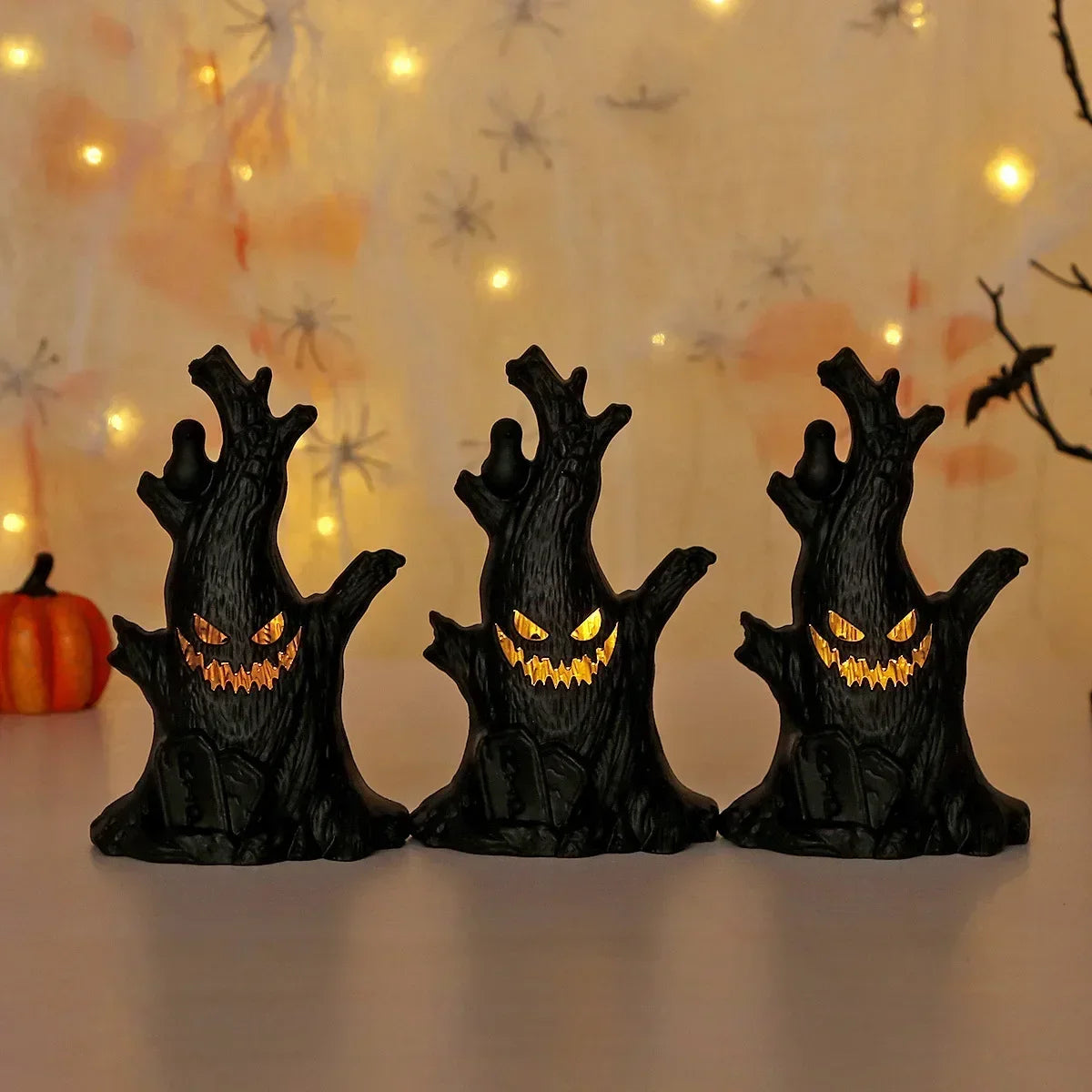 Baimu Toys Halloween Decoration Luminous Pumpkin Lights Ghost Stump Decoration Ghost Face LED Electronic Candle Lights