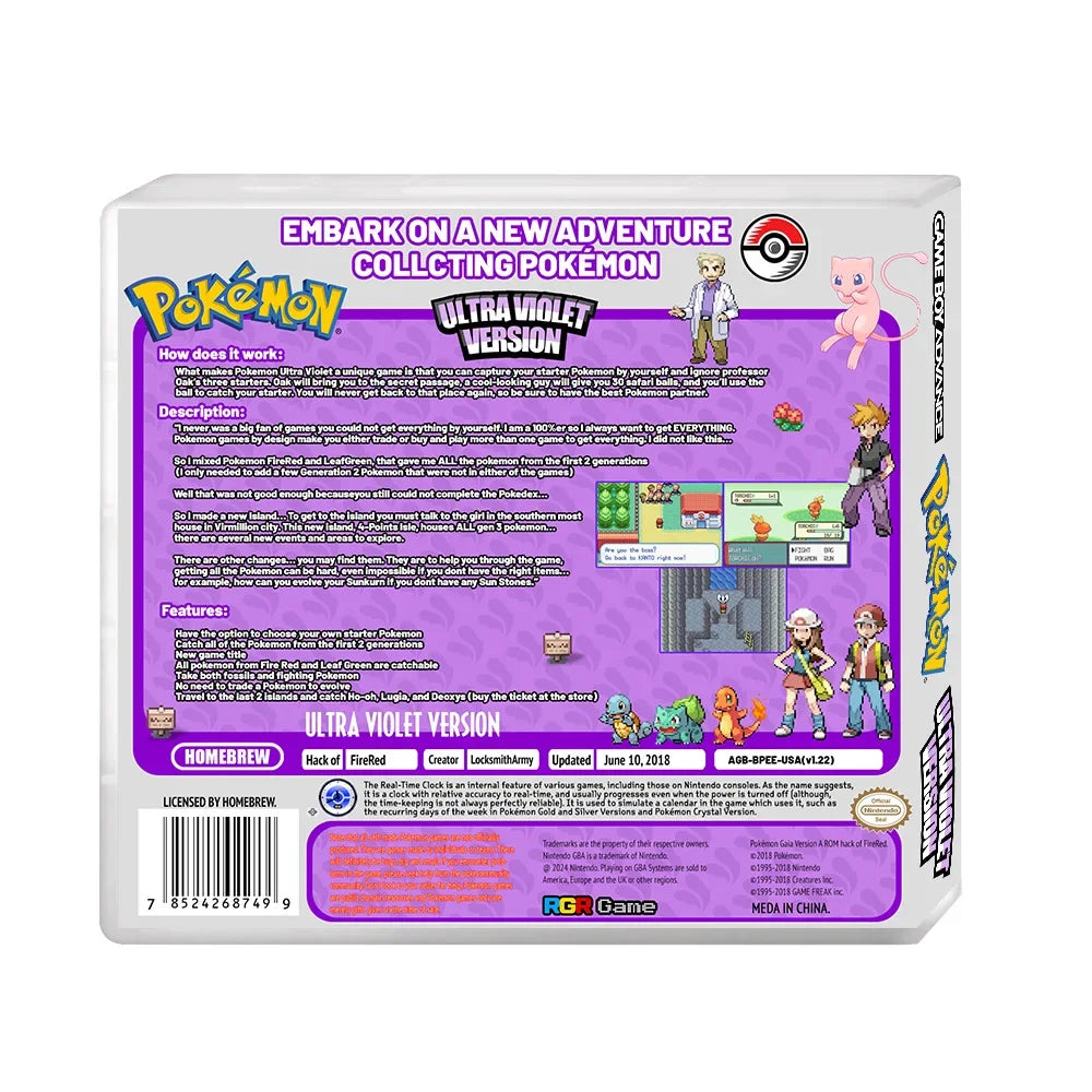 GBA RTC Pokemon  Real Clock  New Version 2.0 Game Card  Featured Popular English Games