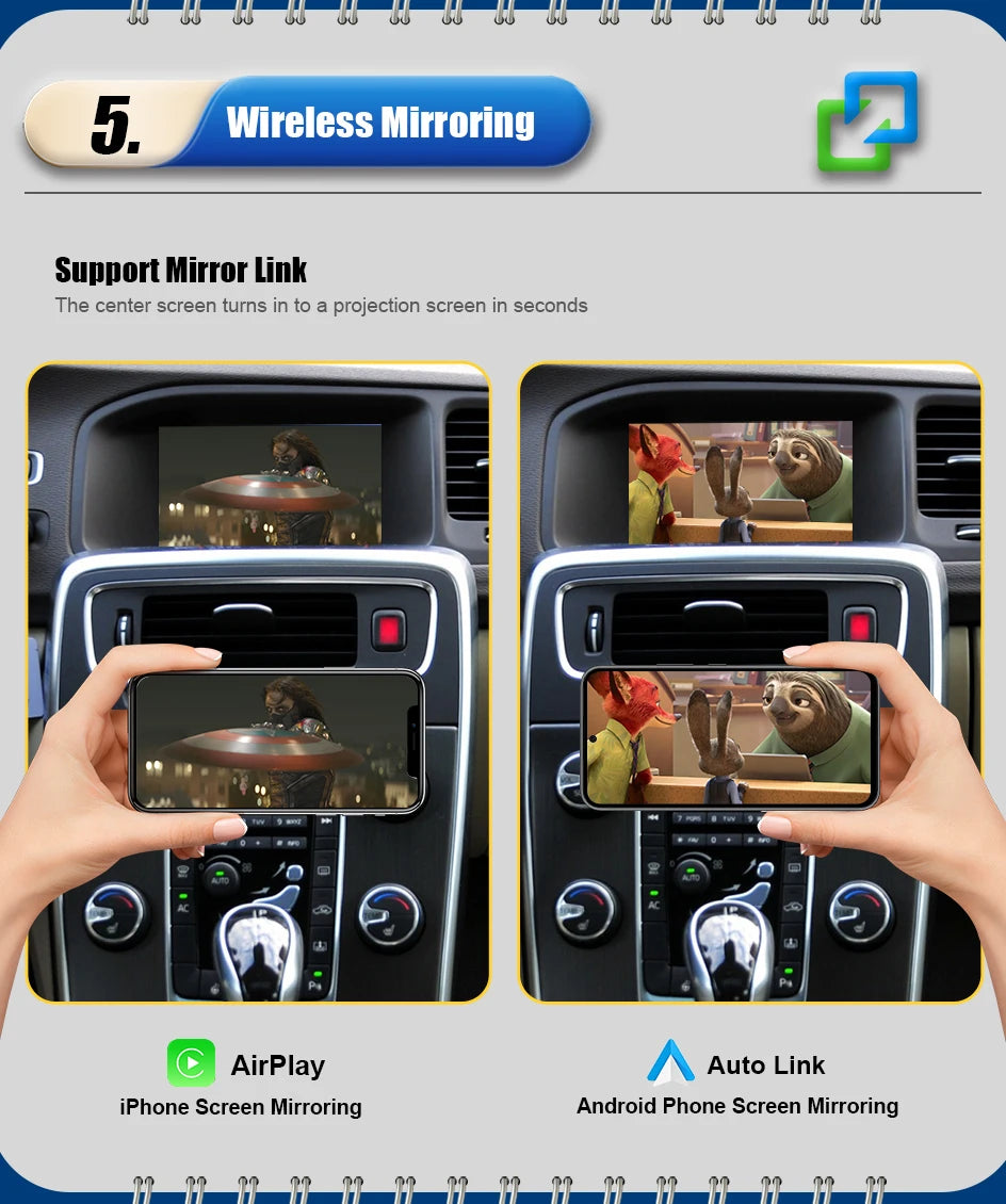 Wireless CarPlay Android Auto Box 5G Upgrade Version For Volvo V40 V60 XC60 S60 V70 XC70 S80 2010-2014 OEM Microphone Accessorie