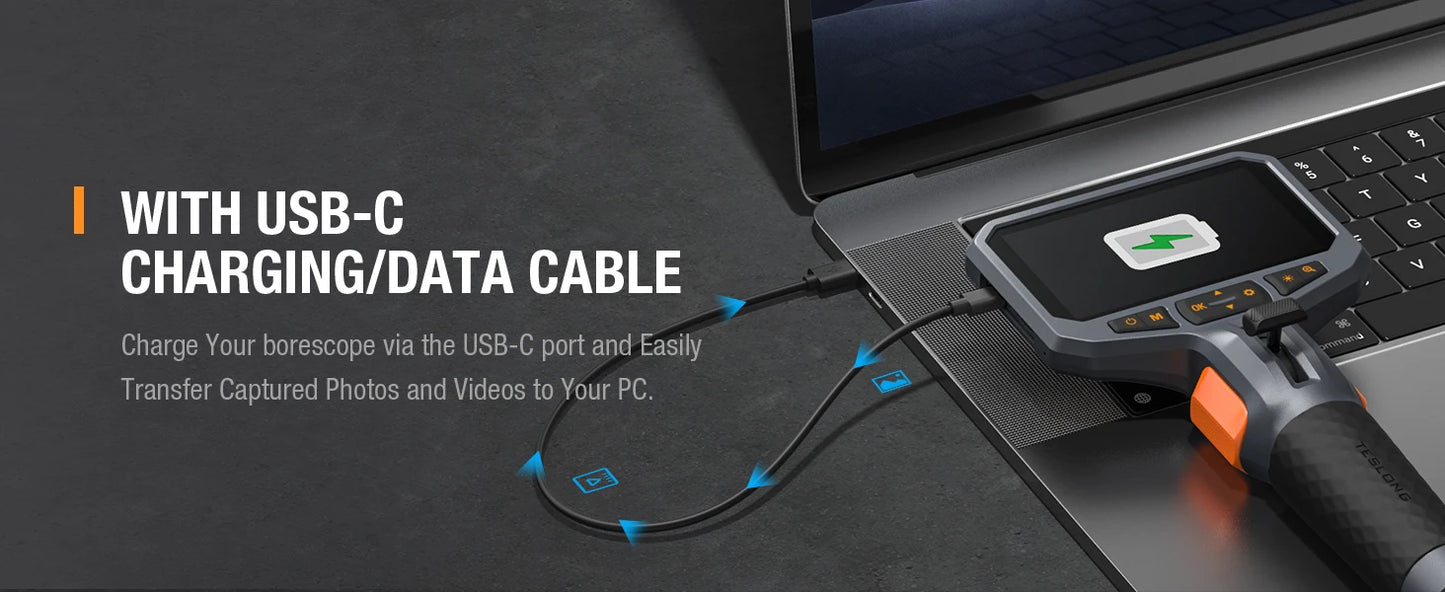 TESLONG TD450S 5.5MM Articulating Borescope 1080P 5 Inch IPS Two Way 360° Steering Endoscope Camera 1m Stainless Steel Tube