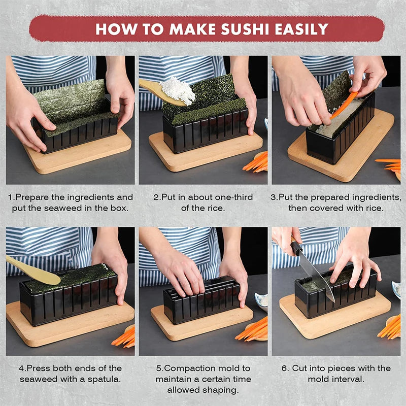 10 Pcs Sushi Maker Kit DIY Sushi Mold Press with Sushi Rice Roll Mold Sushi Maker Rice Roll Mold KC0473