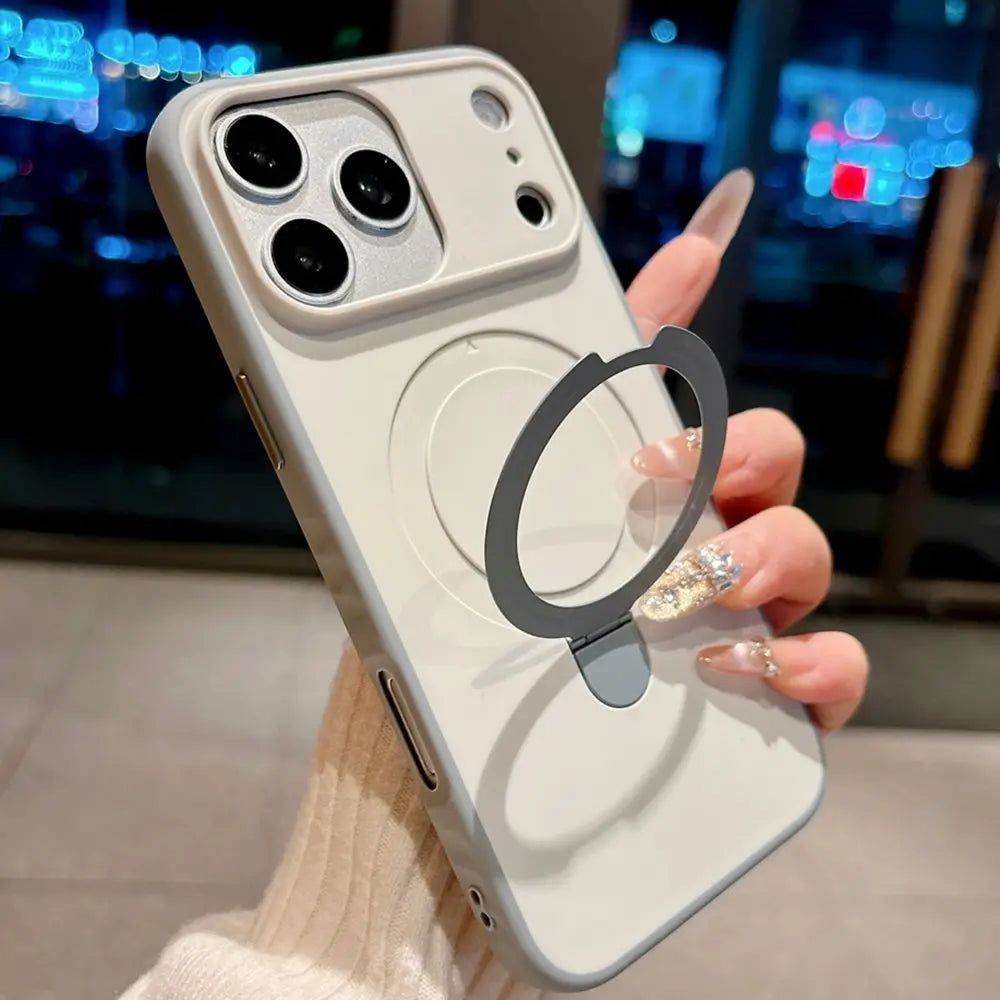 Luxury Skin Feel for Magsafe Phone Case For iPhone 17 16 13 15 Pro Max 14 Plus Magnetic Bracket Stand Anti-slip PC Cover