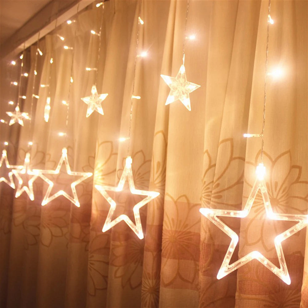 3.5M 138LEDs Star Curstain LED Fairy String Light Christmas Lights Decor For Home Bedroom Window Birthday Party Holiday Lighting