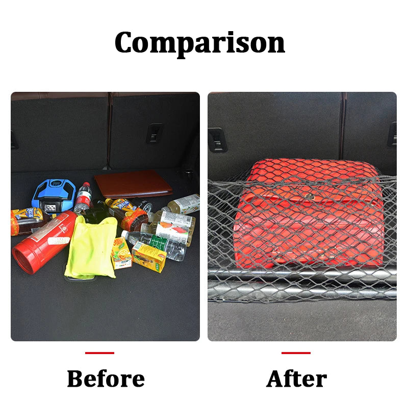 Universal Car Rear Trunk Net Mesh Elastic Nylon Back Cargo Storage Organizer Double Layer Luggage Grocery Holder Boot String