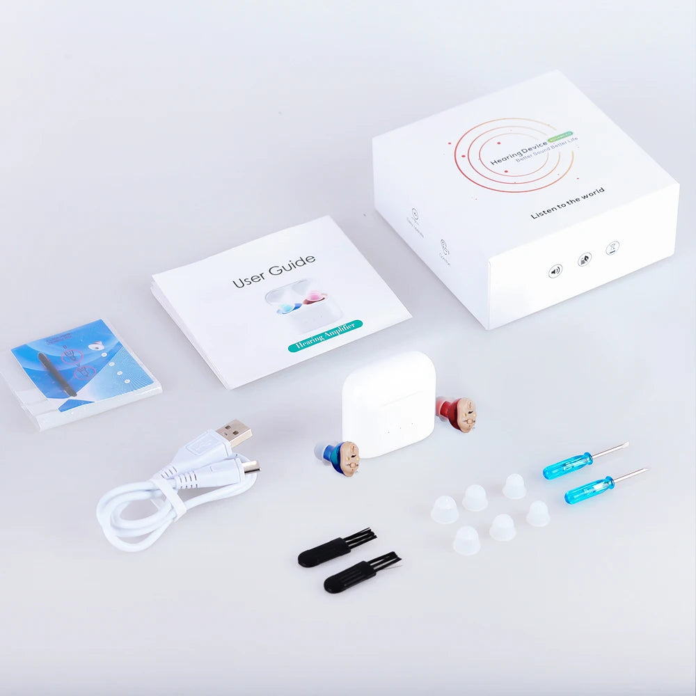 Elderly Hearing Aid Rechargeable ITE Deaf The Listening Device Mini Wireless Sound Amplifier Invisible Hearing Aids Headphones