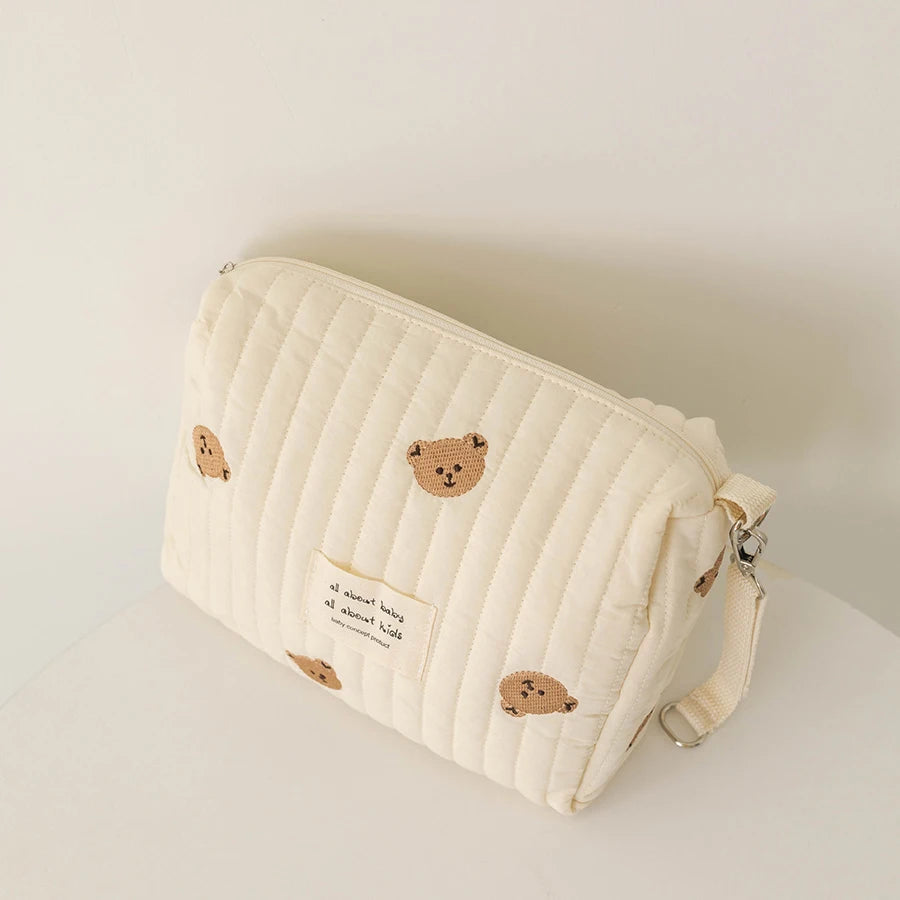 Cute printed embroidered mommy bag zipper single button newborn baby diaper storage bag travel cart storage bag