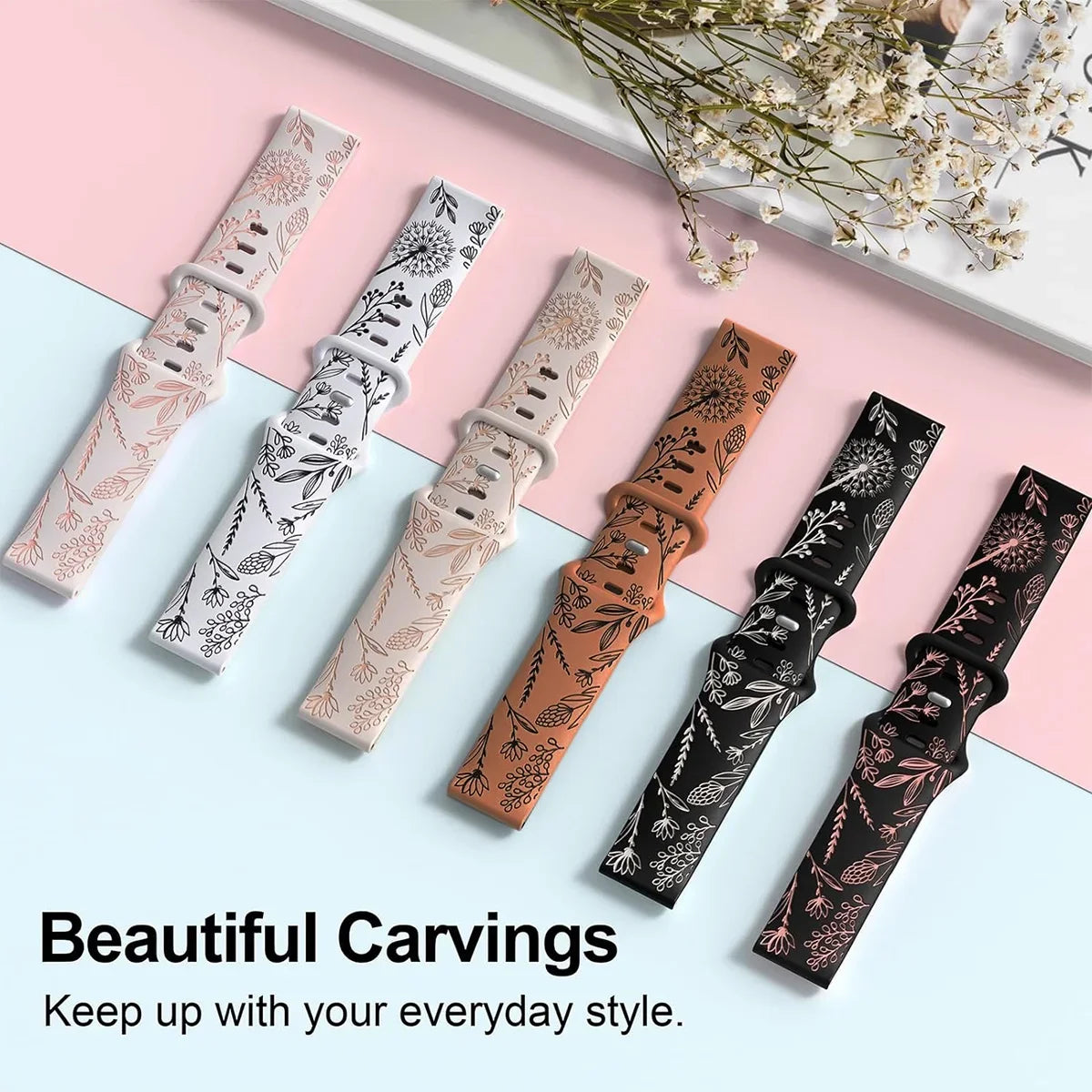 Two-tone Silicone Band Engraved Strap for Samsung Galaxy Watch 7/6/5/4/Active 2 40mm 44mm/Watch 5 Pro 45mm/Watch 3 41mm Straps