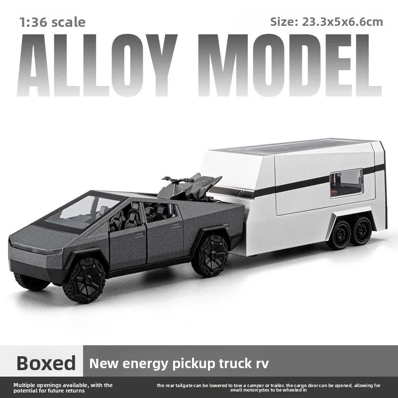 1:36 Realistic Alloy New Energy Pickup RV Model, Pull Back Diecast Toy Car, Collectible Vehicle, Perfect Birthday Gift