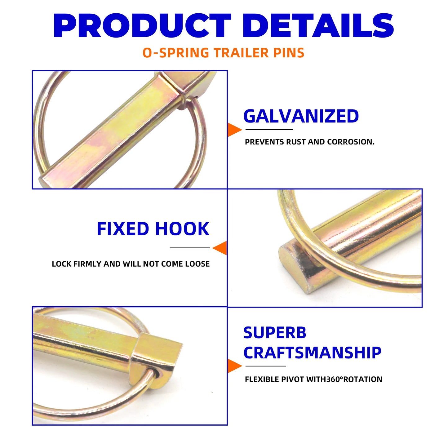 8PCS O-shape Lynch Pin Heavy Duty Steel Coupler Latch Ring Clip 1/4" 3/16" 5/16" 7/16" O Ring Round Arch Towing Hitch Hook Boat