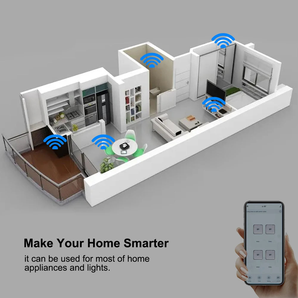 Tuya Smart 4 Channel WiFi RF Momentary Inching Relay Self-Lock Switch Module,DIY WiFi Garage Door Controller, Alexa Google Home