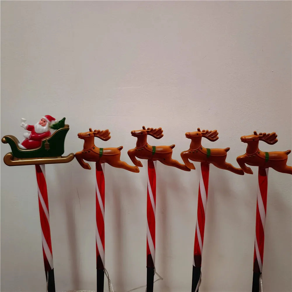 5pcs Solar LED Christmas Lights Set Santa Reindeer Design for Outdoor Patio Garden Lawn Decor Holiday Lights Waterproof 136