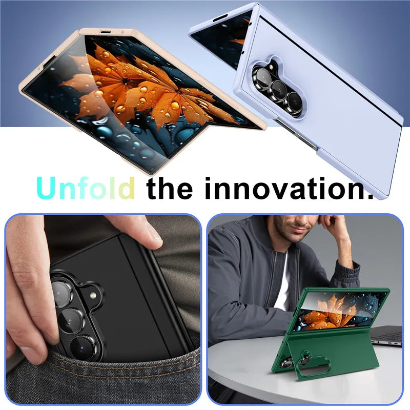Shockproof Matte PC Folding Phone Case For Samsung Galaxy Z Fold 7 6 5 4 3 Fold7 5G Bracket Stand Holder Cover