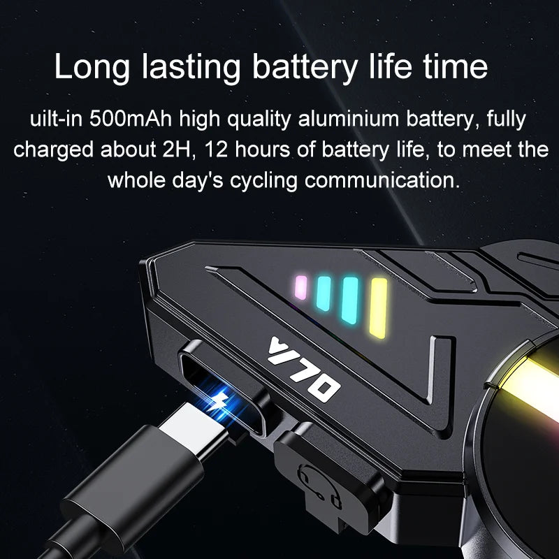 Y70 Motorcycle Bluetooth Helmet Headset V5.3 RGB Colorful Lights Earphone IPX6 Waterproof Support Connecting 2 Phones Same Time