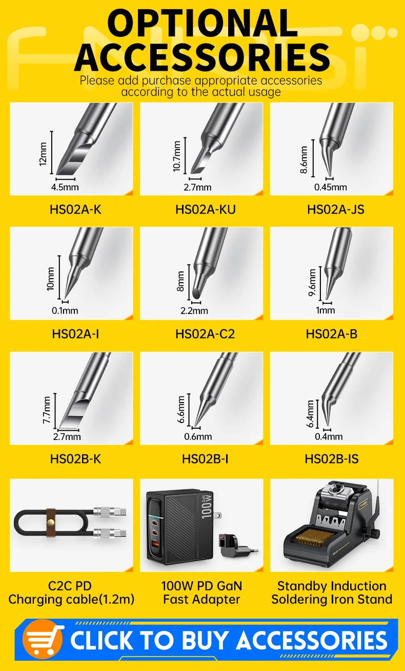 FNIRSI HS-02 Adjustable Temperature Soldering Iron DC 24V 100-450℃ Welding Solder Rework Station PD 100W Portable Repair Tool