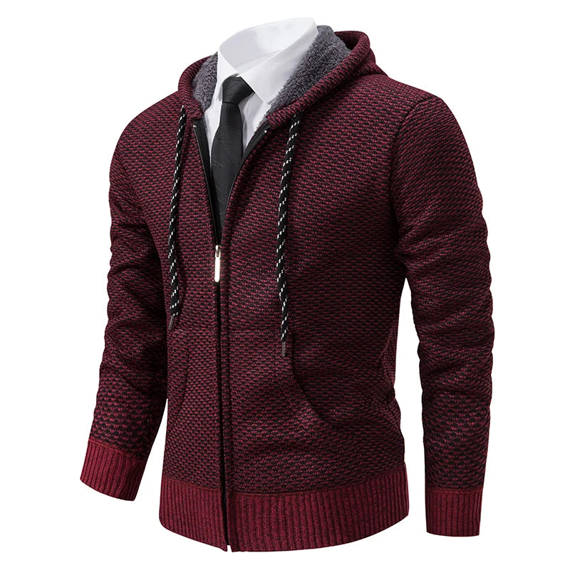 Men's trend in autumn and winter 2023 new plus velvet padded knit cardigan sweater coat